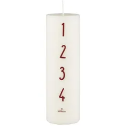 IB Laursen Adventkerze 1-4 weiß mit Zahlen, Höhe 20 cm, Ø 6 cm, rote Zahlen