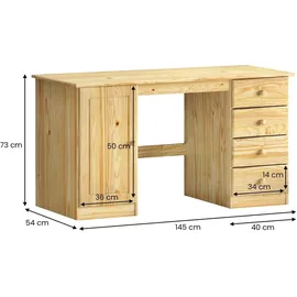 Idimex MANAGER, Schreibtisch Kiefer Massivholz, PC-Schreibtisch, klassisch