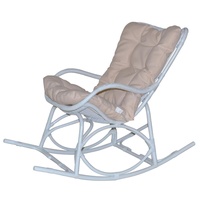 Schaukelstuhl aus Rattan mit Kissenauflage in Weiß Relax Schaukelsessel Sessel