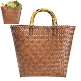 Einkaufskorb Geflochten aus Kunststoff, Flechttasche Groß, Korb Geflochten, Korbtasche Sommer, Korb Taschen für Damen, Wasserdicht Strandtasche, Basttaschen, Einkaufstasche Geflochten Tasche (F)