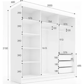 mebloland Schwebetürenschrank NERO 2 200 cm mit Spiegel - schwarz