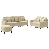 VidaXL 3-tlg. Sofagarnitur mit Kissen Creme Stoff