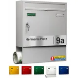 AL Briefkasten Systeme Basic-Line 1er Briefkasten personalisiert mit Namen Schild Straße und Hausnummer - Postkasten Grau modern mit Zeitungsfach - Gravur wetterfest Wandbriefkasten Zaunbriefkasten