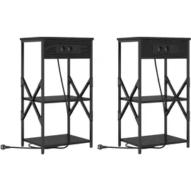 vidaXL Nachttisch mit Regal 2 pcs Schwarze Eiche 41 x 31 x 76 cm Holzwerkstoff