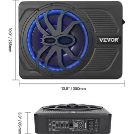 Vevor Untersitz Auto Subwoofer 440 W 254 mm schlanker Auto Subwoofer unter dem Sitz Subsystem mit eingebautem Verstärker, Hoch-/Niedrigpegel-Eingang und Lautstärkeregler für SUVs Lkws
