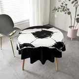 Highdi Thema Fußball Runde Tischdecke Abwaschbar Tisch Decke, Rund Tischwäsche Geeignet für Küche, Esszimmer, Esstisch, Couchtisch, Gartentisch (Schwarz,Durchmesser 140cm)