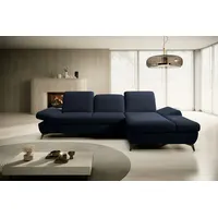 Goldstoff Ecksofa mit Schlaffunktion und Bettkasten - L-Form Sofa Beige/Grau, 1 Teile, Modernes Schlafsofa mit Sofakissen - Premium Couch Cord & L-Form blau