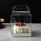 Geschenkbox 10 Stück Mini Tortenschachtel Transparent Tortenkarton Tragbar Kuchenbehälter Kuchenkarton Dessert Backen Geburtstagstorte Verpackungsbox Quadrat Tortenbox für Geburtstag Hochzeit Party