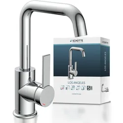 Waschtischarmatur SCHÜTTE "»LOS ANGELES«", silber (chrom), B:5cm H:24,5cm T:17,5cm Ø:5cm, Messing, Armaturen, Praktische Cold-Start-Funktion zum Energiesparen