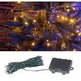 Lunartec außen Deko Weihnachten: LED-Lichterkette mit 50 LEDs, Timer, Batterie, warmweiß, 5 m, IP44