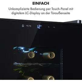 Klarstein Weinkühlschrank, Getränkekühlschrank Schmal, 1 Zone Kühlschrank mit Glastür, Outdoor GetränkekühlschränkeFreistehend, Weinkühlschrank Klein, Kühlschrank mit Uv-schutz, 11-18°c, 18