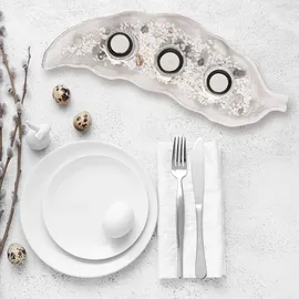 Relaxdays Teelichthalter mit Tablett & Steinen, 50,5 cm, Tischdeko Wohnzimmer, Esszimmer, Landhausstil, beige/weiß