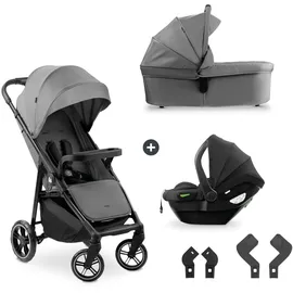 hauck 3in1 Kinderwagen Set Shop N Care Trio Set inkl. Babyschale ab Geburt bis 22 kg, Klein Zusammenklappbar, Liegefunktion, Getränkehalter & Tablett, UV-Schutz 50+ (Grey)