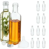 Relaxdays Flaschen zum Befüllen, 12er Set, leere Glasflaschen, für Likör, Öl, Saft, Schnapsflaschen, 250 ml, transparent