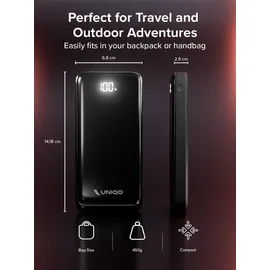 UNIQO Power LCD 20K – Power Delivery 22,5W (PD 3.0 PPS), 20.000mAh Powerbank, LCD-Display, USB-C, USB-A, Schnelllade-Powerbank, Ladegerät für iPhone, Tragbar für Reisen, Schwarz