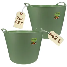 GarPet 2er Set Flexibler Eimer 42 L Wäschewanne Mehrzweckkorb Wäschekorb flexibel rund Gartenkorb Flexible Wanne Plastikkorb mit Henkel Futtertrog Pferd