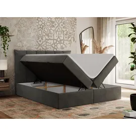 MKS Meble Boxspringbett 160x200 cm mit Bettkasten und Matratze H4, Bett mit Topper T25, Polsterbett Doppelbett mit Stauraum - Premium 10 - Dunkelgrau