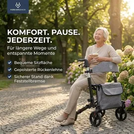 foreversenior Rollator 3-fach faltbar mit Sitz schwarz
