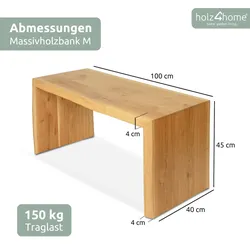 holz4home® Massivholz Hocker I Bank aus Eiche mit Baumkante   M