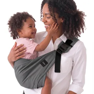 Boba Buddy Hüfttrage Baby bis Kleinkind - 100% Baumwoll Babytrage Seitlich, Kindertrage mit verstellbaren Gurten, Sicherheitsverschluss & geräumigem Sitz, inkl. Tragetasche (9-48 Monate/8-20 kg)- Grey