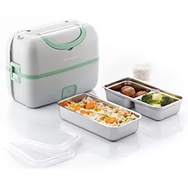 InnovaGoods Beneam Elektrische 3-in-1-Dampf-Lunchbox mit Rezepten, Glatt, grün