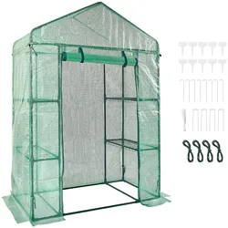 VEVOR Foliengewächshaus 141x74,5x205cm Tomatengewächshaus 15kg Tragfähigkeit Treibhaus Gartenhaus Frühbeet PE-Material Stahlrohr Tomatenhaus Gemüse Gewächshaus mit 4 Regalen Pflanzenhaus