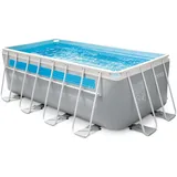 Intex 26770NP – Piscina Fuori Terra Prisma Frame Clearview Rettangolare, Pompa Filtro 2006 L/h, Scaletta, Telo Base e Copertura, 8418 L, Acciaio e PVC, Grigio, 400x200x122 cm