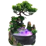 Luftbefeuchter Wasserfall Desktop Brunnen Dekor,Mini Indoor Desktop Wasserfall Brunnen Steingarten Wasser Brunnen Dekoration, Zimmerbrunnen mit Beleuchtung Dekoration(EU-Stecker 220V)