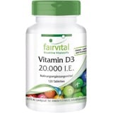 fairvital | Vitamin D3 20.000 I.E. Depot - 120 Tabletten - HOCHDOSIERT - Cholecalciferol - nur 1 Tablette alle 20 Tage