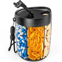 AUVON Tablettenbox 7 Tage mit 6 Fächer (5+1 XL Fach), Rund Pillendose mit Breite Öffnung & Anti-Verwechslungs-Design, BPA-frei Medikamentenbox mit Tragegriff, Tragbar für Fischöl Vitamine Medikamente