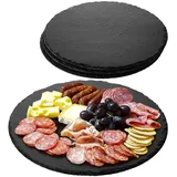 Navaris Servierplatte Schiefer Teller Platzset 4-teilig Ø28cm Schieferplatten, Schiefer, (4-tlg), 4x Servierplatte Servierteller Schieferplatte Sushi Geschirr rund schwarz
