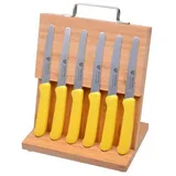 Gräwe 6 Frühstücksmesser, Brötchenmesser, Tafelmesser, Spezial-Messerstahl, Messerblock mit Magnetplatte, Magnet Messerhalter Bambus, Edelstahlgriff, sichere Messeraufbewahrung, Gelb