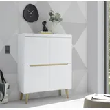 INOSIGN Highboard »Torge, Kommode, Schrank, Sideboard, Anrichte, Mehrzweckschrank«, (1 St.), abgeschrägte Füße, drei Farben, Scandi Design, 107 cm breit, weiß