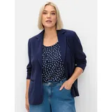 sheego Kurzblazer SHEEGO "Blazer", Damen, Gr. 52, blau (tiefblau), 100% Polyester, Blazer Kurzblazer