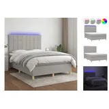 vidaXL Boxspringbett mit Matratze & LED Hellgrau 140x200 cm Stoff