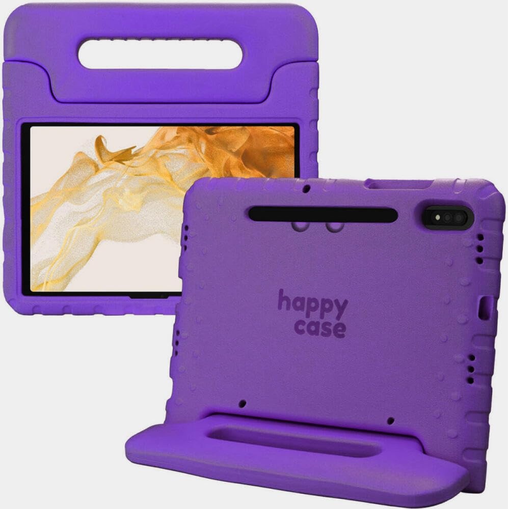 HappyCase Kinder Tablet Hülle Geeignet für Samsung Galaxy Tab S7/S8 | Kinderfreundliche Hülle | Schutzhülle | Kinderhülle | mit Griff und Ständer | Lila