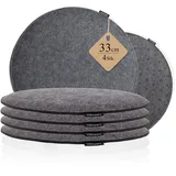 Ampara - 4er Set Stuhlkissen rund 33 cm - rutschfest & Gemütlich - Sitzkissen Filz rund, Grau| für Stuhl, Bank, Hocker etc. (Hellgrau)