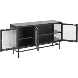 Beliani Sideboard Schwarz Stahl 35 x 115 x 64 cm mit 3 Durchsichtigen Glastüren 4 Regalböden 3 Griffen Industriell Flur Schlafzimmer Küche Wohnzimmer Kommoden - Sideboards, Sideboards