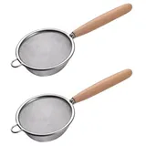 Feinmaschiges Sieb, Edelstahl-Teesieb, Netzsieb mit Griff (Holz), Sieb für losen Tee, Kaffee, Cocktails, Saft, Tee, Steeper, Lebensmittelsieb, Matcha-Sieb (8 cm, 2 Stück)