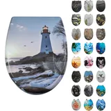 Toilettendeckel mit Absenkautomatik, WC Sitz mit Absenkautomatik Oval Form klodeckel Einfache Reinigung, Abnehmbarer WC-Sitz, 150kg belastbar, einfache Montage – Motiv : Blauer Himmel Leuchtturm