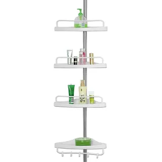 DEUBA Deuba® Teleskop Duschablage ohne bohren 4 Ablagen 92-306 cm höhenverstellbar Edelstahl silber Duschregal Teleskopregal Bad Regal Eckregal Duschkorb