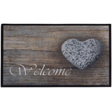 Hamat Fußmatte MOTIV, Grau - Braun - 75 x 50 cm - Welcome Stone Heart