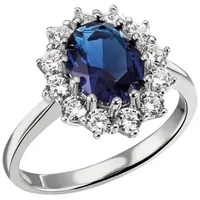FIRETTI Fingerring Schmuck Geschenk Silber 925 Damenring Lady D Diana Royal, mit Zirkonia (synth), Glasstein blau|silberfarben 60