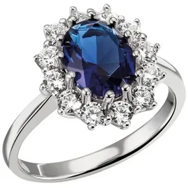 FIRETTI Fingerring Schmuck Geschenk Silber 925 Damenring Lady D Diana Royal, mit Zirkonia (synth), Glasstein blau|silberfarben 60