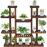 Costway - Pflanzenregal Blumenregal, Blumenstaender Holz, Blumentreppe Garten, Pflanzentreppe Mehrstoeckig, Holzregal 9 Etagen / 125x25x114cm