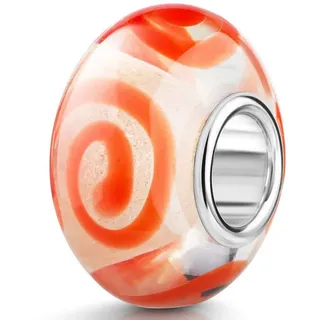 Materia Bead Glasperle mit Spiralen Muster Orange Creme Weiß 831, Kern aus 925 Sterling Silber orange