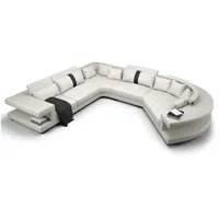 Xlmoebel Ecksofa Rundes Ecksofa mit USB-Anschluss und Polsterung aus Leder., Hergestellt in Europa weiß