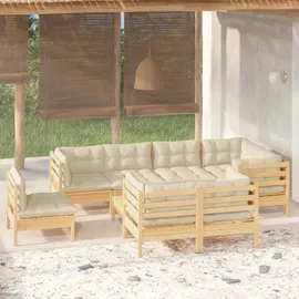vidaXL Garten-Lounge-Set 9-tlg. mit Creme Kissen Kiefer braun