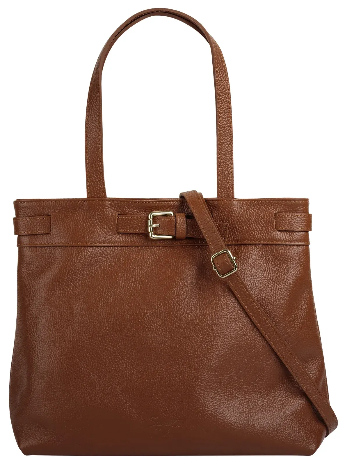 Shopper SAMANTHA LOOK, Damen, Gr. B/H/T: 27cm x 12cm onesize, braun (cognac), Leder, leicht glänzend, unifarben, Taschen Shopper, echt Leder, Made in Italy