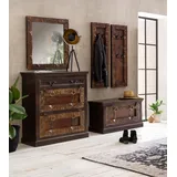 SIT Möbel SIT-Möbel Almirah Dielen-Set 1 großer Schuhschrank, 1 kleiner Schuhschrank, 2 Garderobenpaneele, 1 Spiegel) | braun | 18000-10